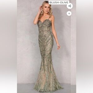 Olive and Blush Terani Couture Gown 2221GLO415